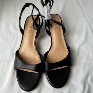 New Black Elegant Kitten Heels with Adjustable Strap